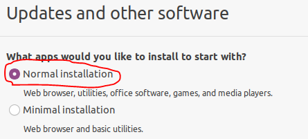 select “Normal installation” in the window