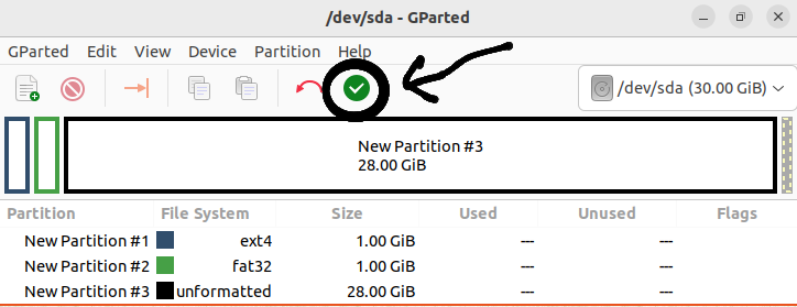 confirmation of creation of main partitions